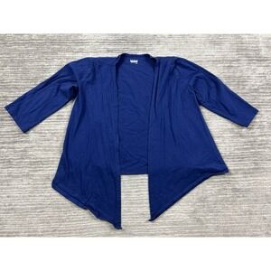 Basic Editions Top Womens Medium Blue Open Front 100%‎ Cotton 3/4 Sleeve